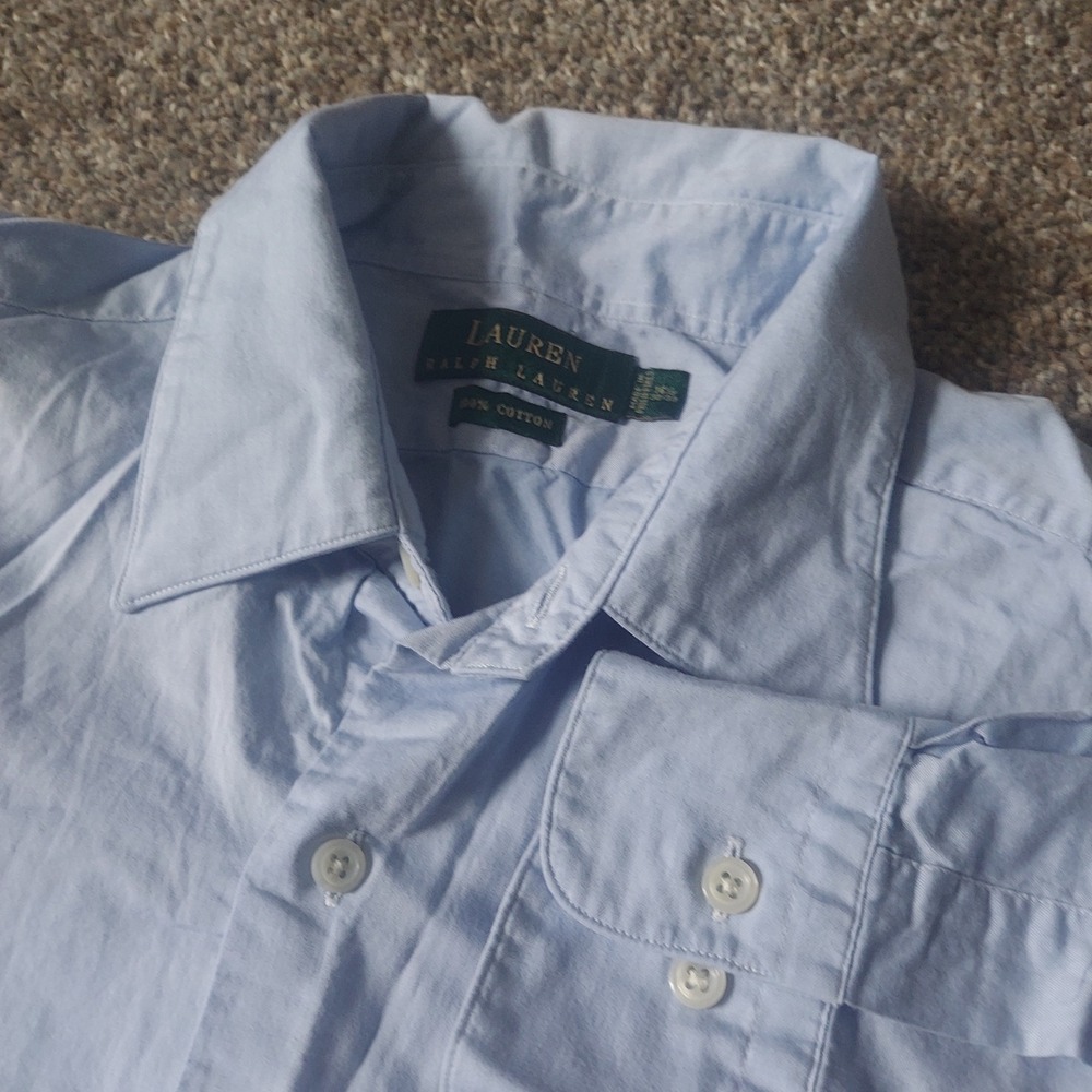 Lauren Ralph Lauren Mens Blue Cotton Button Down‎ Dress Shirt 16.5 32/33